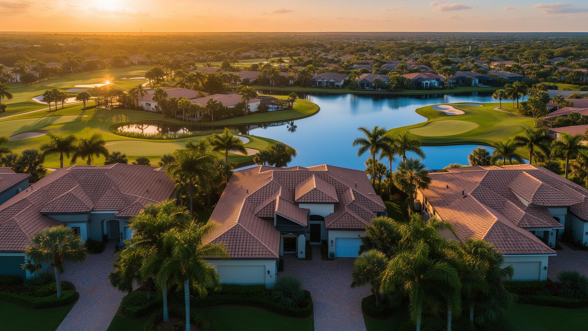 Central Florida luxury home community at sunset